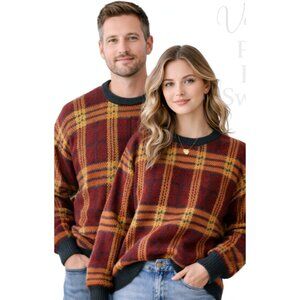 Vintage Peter & Jon Plaid Knit Sweater Sz. L 90s Grunge Crewneck Oversized